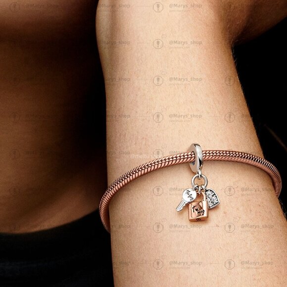 Pandora Two-tone Key, Padlock & Heart Triple Dangle Charm - Picture 4 of 5